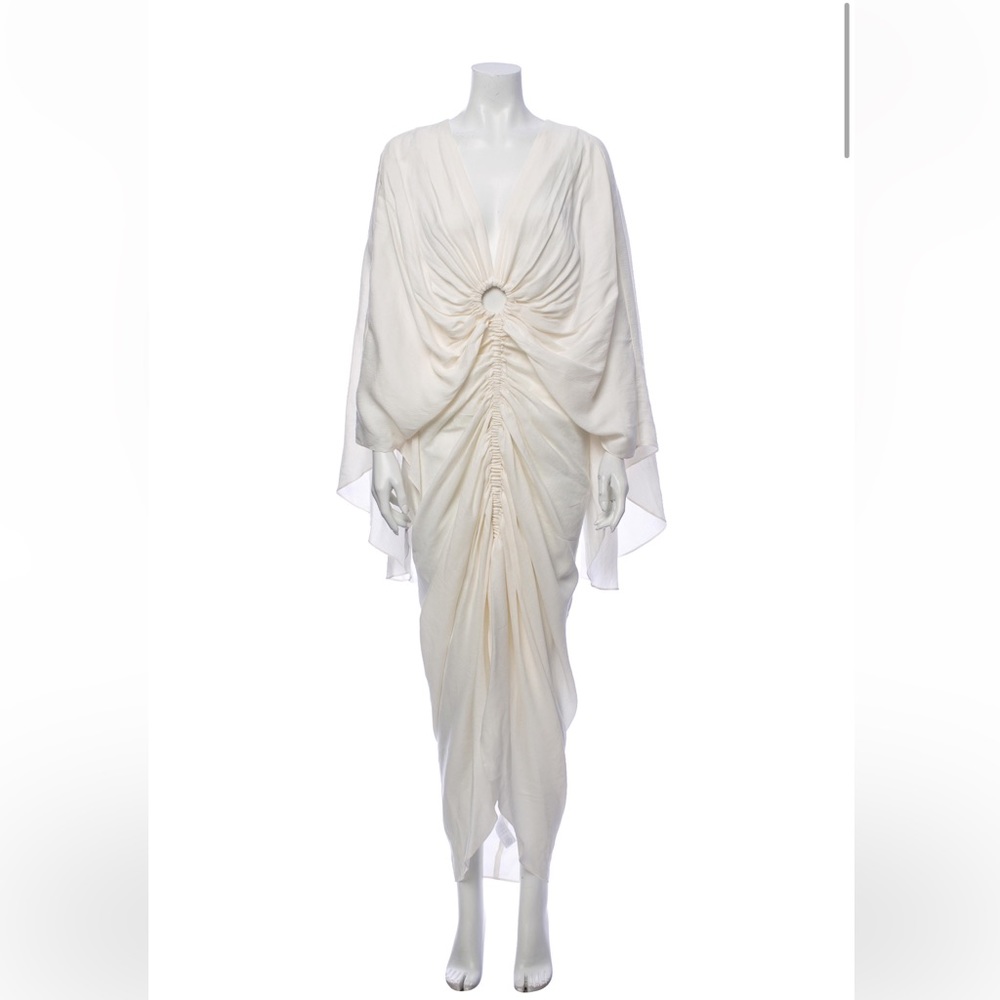 Significant Other: Women's White Ruched Cutout Cupro Midi Dress
